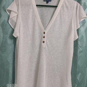 Democracy  Button Down Vee Neck Top  Butterfly Sleeves
